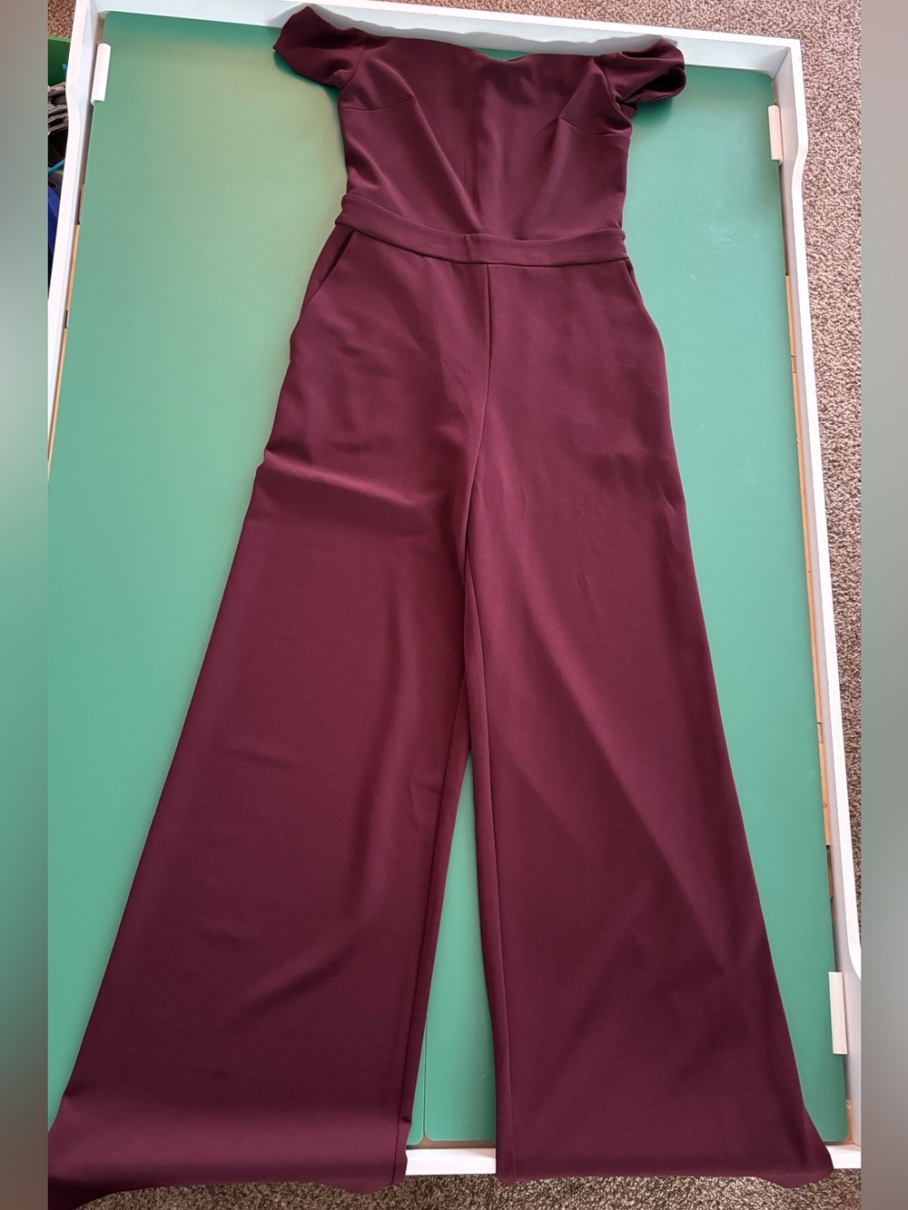 Express Women Size XS Off-Shoulder Wide-Leg Jumpsuit in Wine